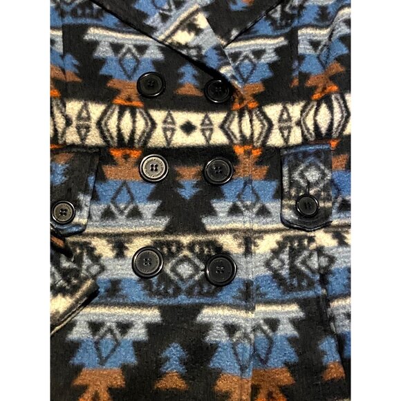 JouJou Tribal Pattern Small Fleece Double-Breasted Lined Peacoat Jacket Aztec - Picture 2 of 14